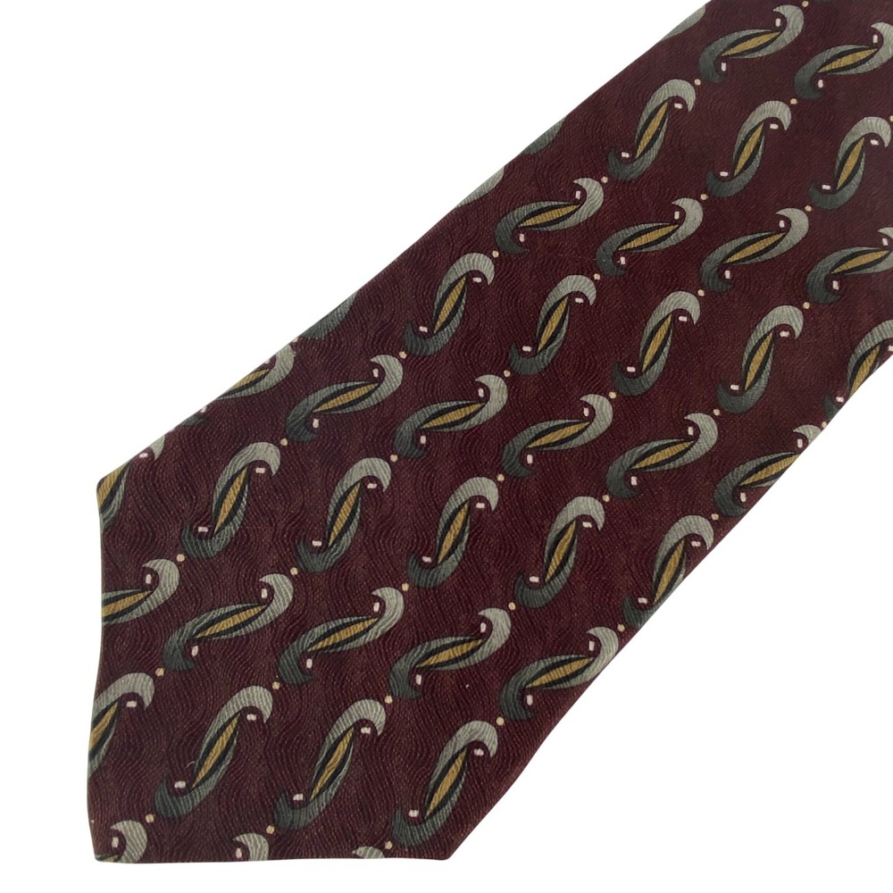 MILANO UOMO Silk Neck Tie Mens Extra Long Burgundy Graphic Print‎ Classic 64x4
